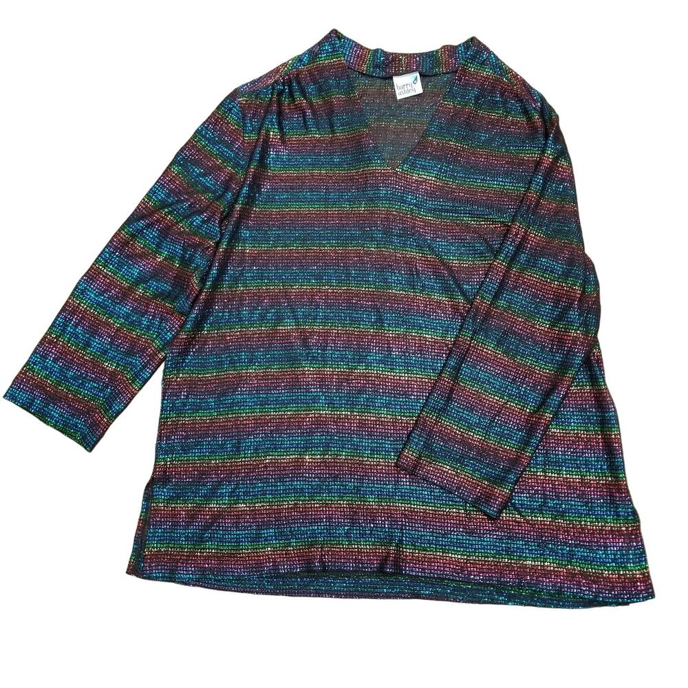 Barry Ashley Women's Glitter Pullover V-Neck Lng Slv Top See Measurements for Sz